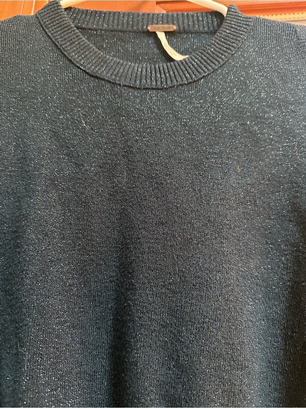 Free People Let it Shine Navy Shimmer Crewneck Sweater